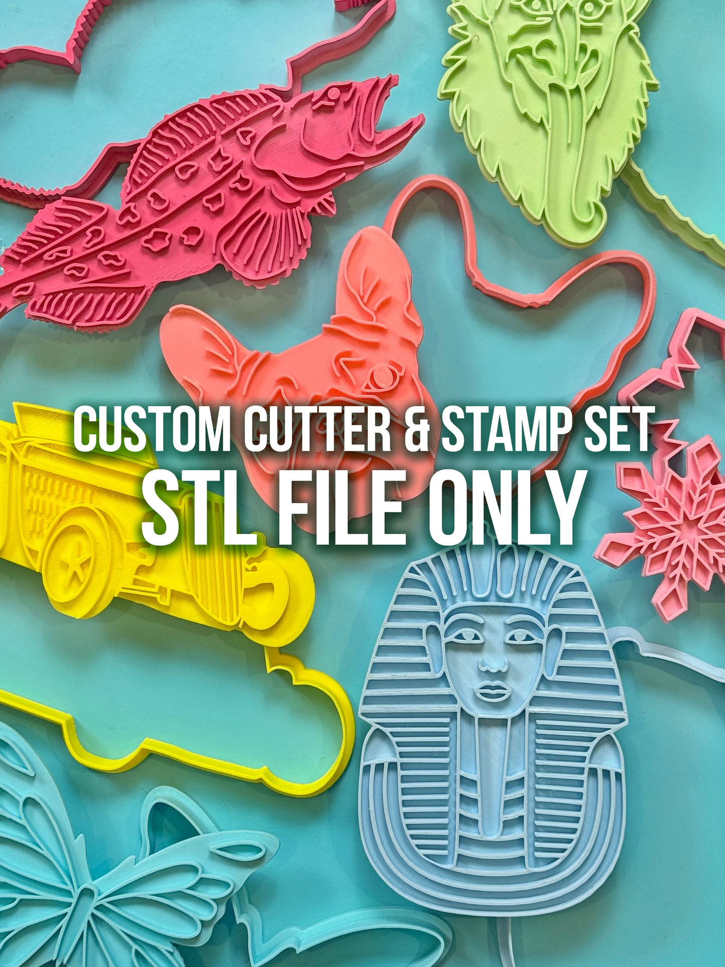 STL FILES -- Custom Cookie Cutter & Stamp 2-piece Set