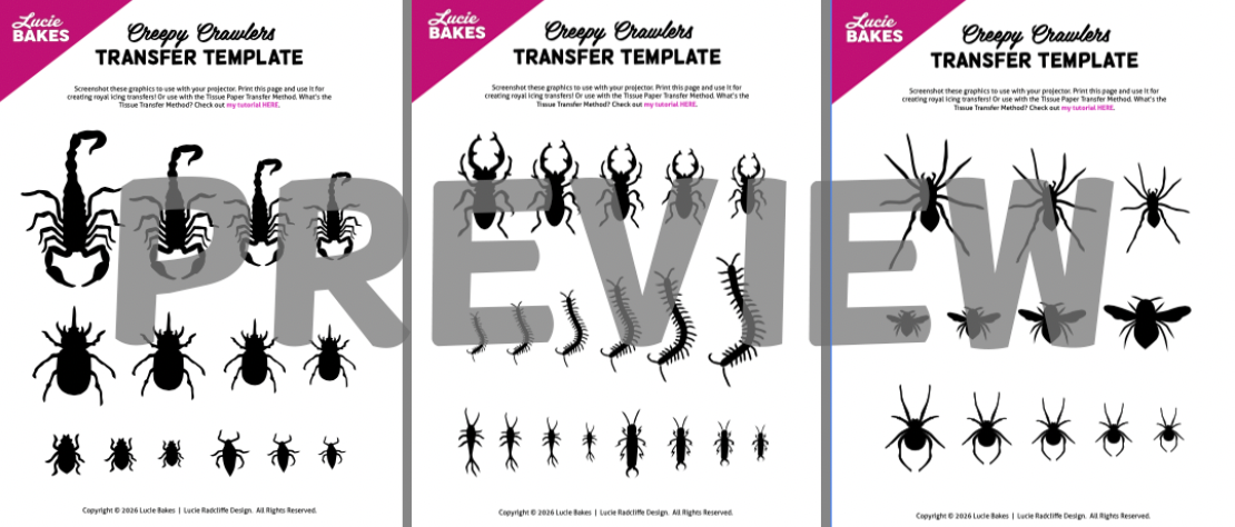 Creepy Crawlers - Royal Icing Transfer Template