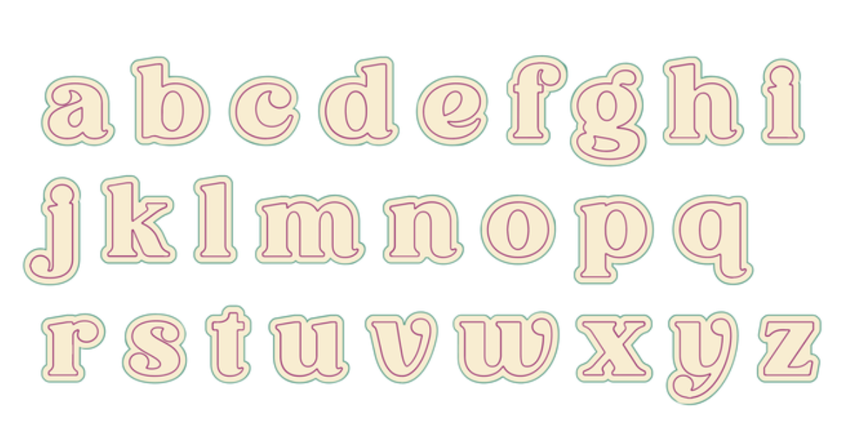 Alphabet (Lowercase, Includes 2 Cutters + Dough Pusher per Letter)-- STL FILES