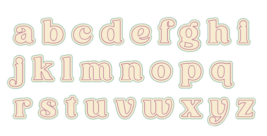 Alphabet (Lowercase, Includes 2 Cutters + Dough Pusher per Letter)-- STL FILES