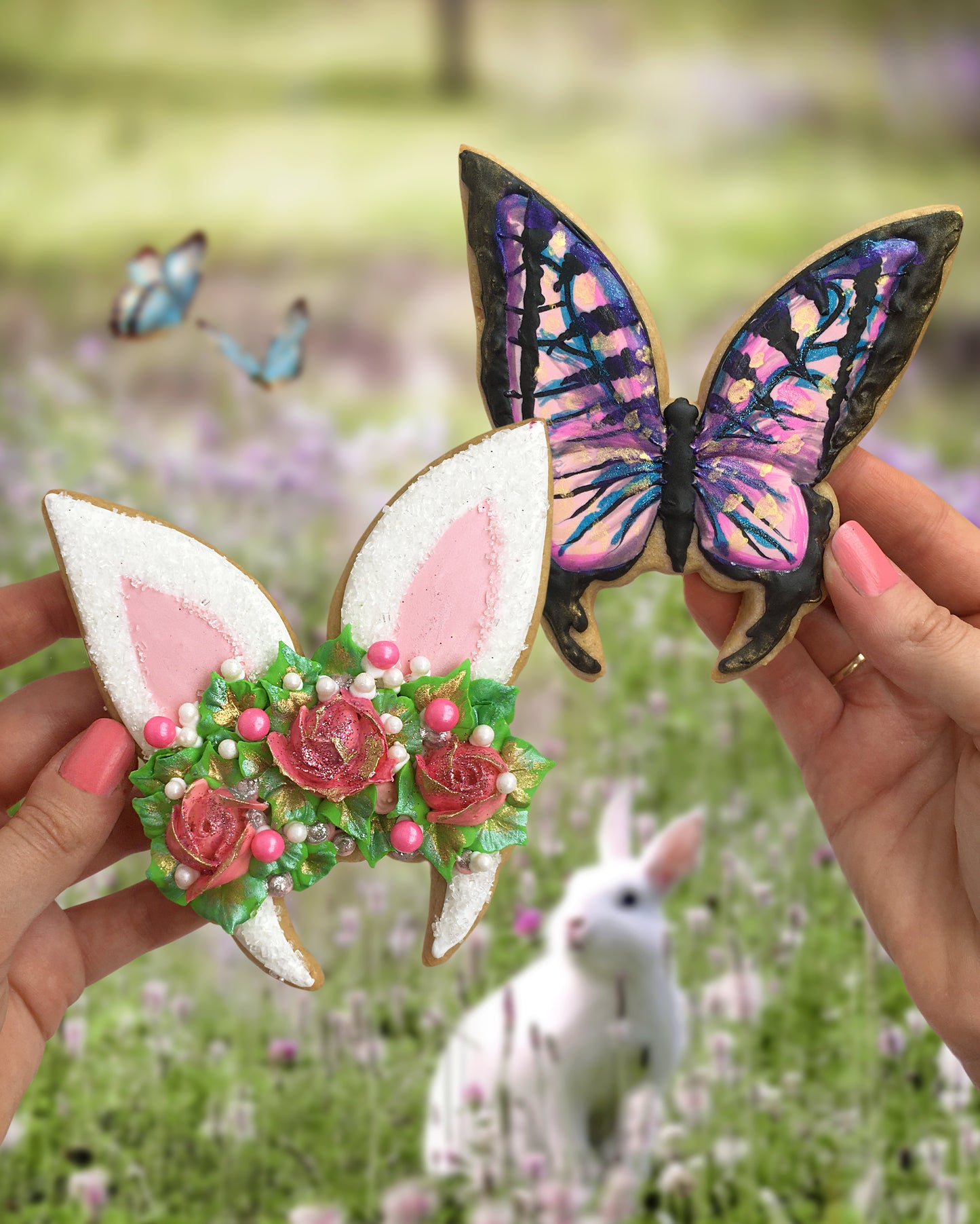 Floral Bunny Ears Headband / Butterfly