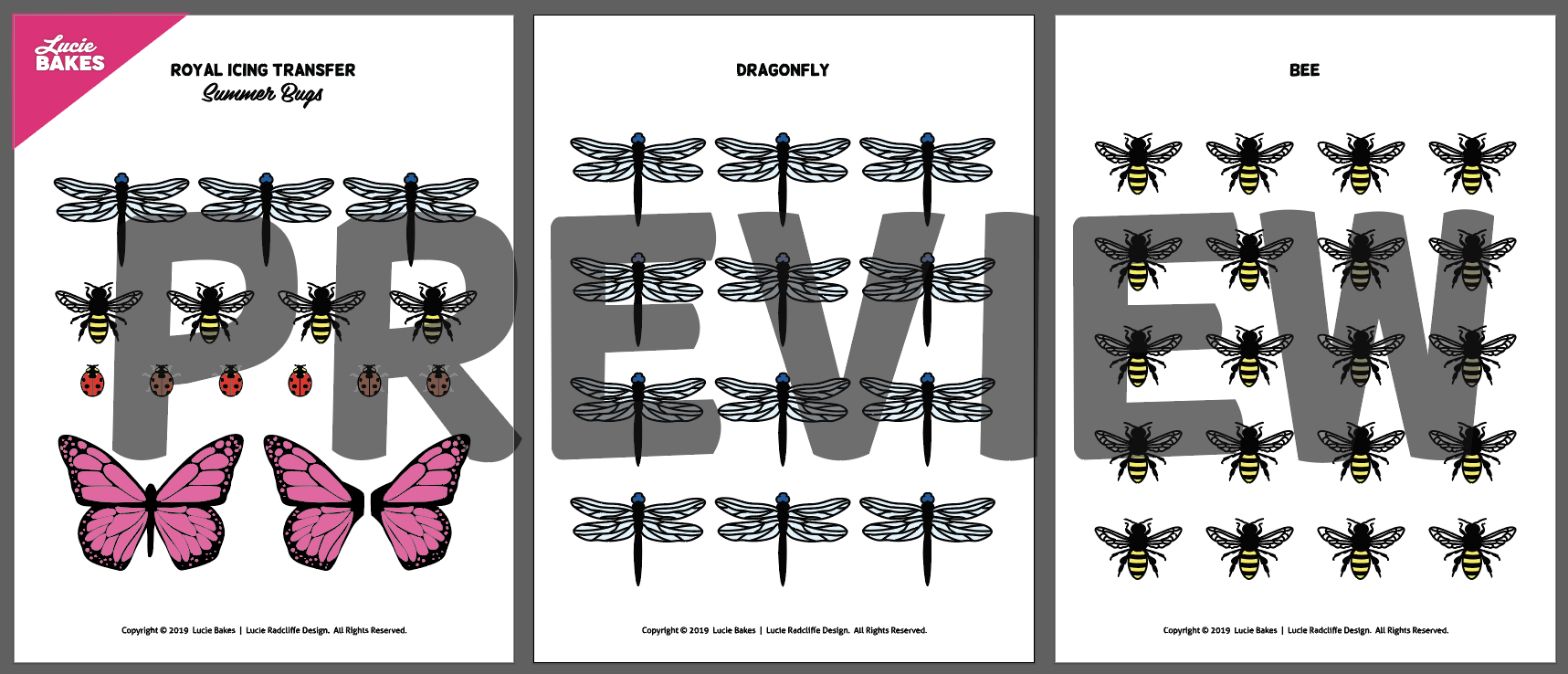 Summer Bugs - Royal Icing Transfer Template